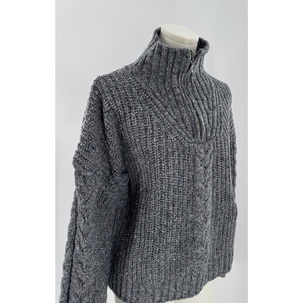PrAna Womens Gray Cableknit Sweater Wool Blend Mock Neck 1/4 Zip M Cabincore - Picture 2 of 11